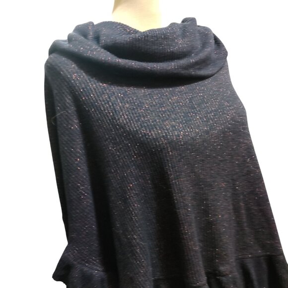 Anthropologie Postmark XS S Navy Metallic Ruffle Cowl Neck Asymmetrical Sweater - Picture 2 of 13
